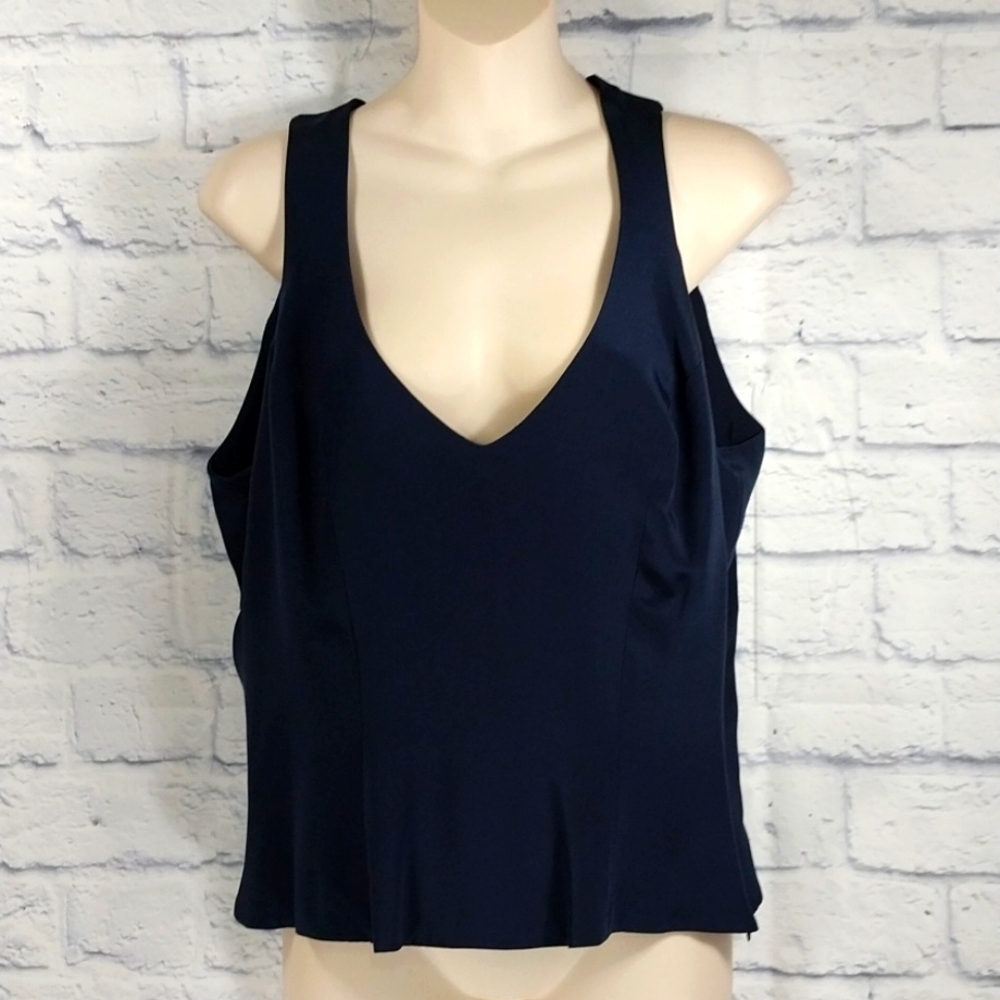 🔵BOGO FREE🔵 NWT Vanessa Riley 100% Silk Top  Dark Blue Sz L